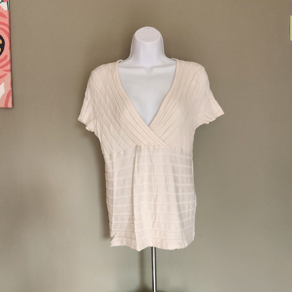 Axcess, a Liz Claiborne Company Cream Striped Babydoll Top, Large